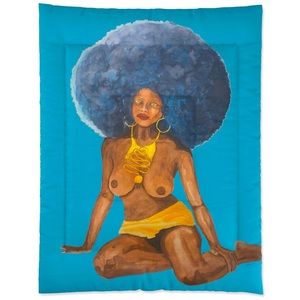 Supernatural Dream Afro Queen Quilted Comforter - Topless 70s Playboy Watercolor